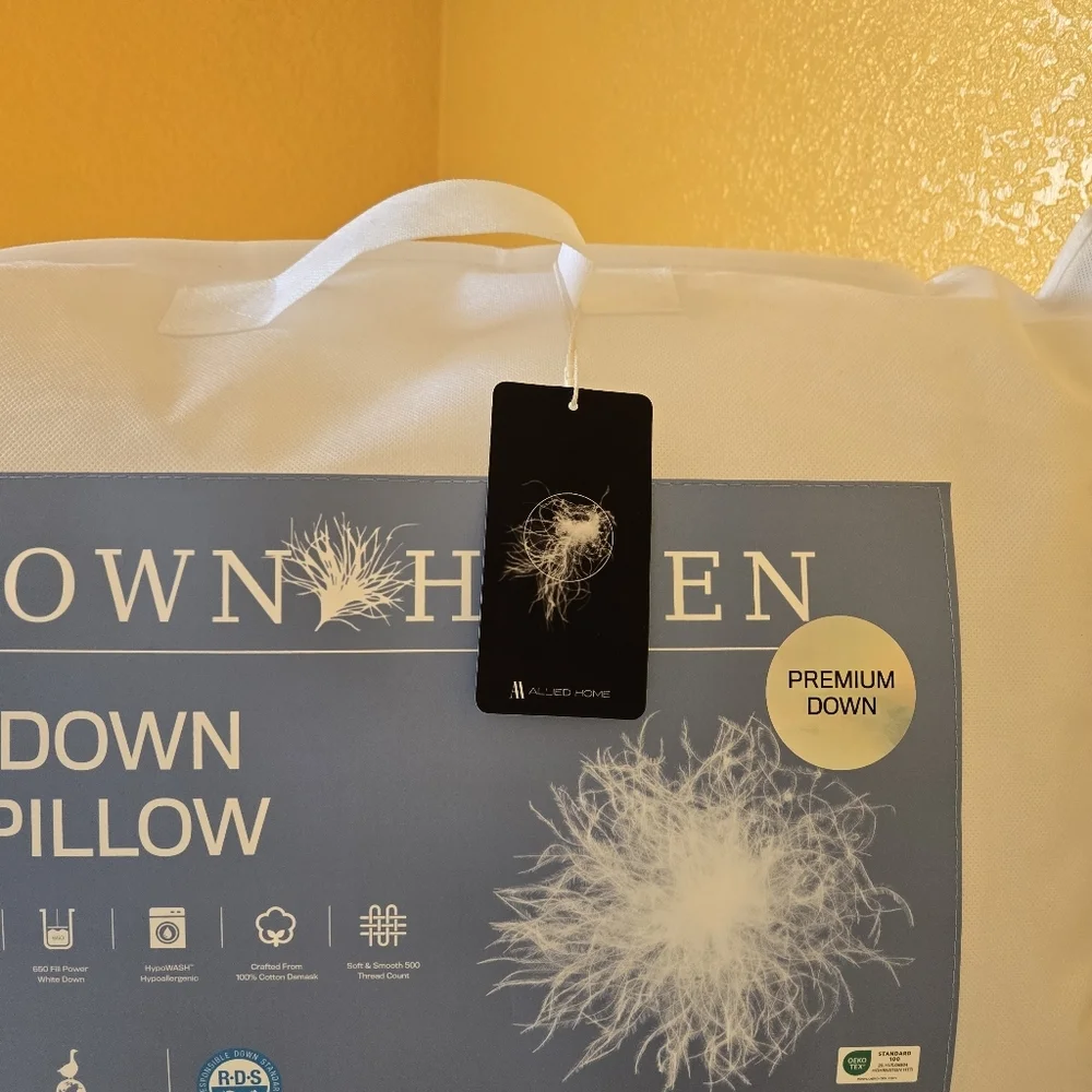 DownHaven Luxury White Down Filled Pillow Washable Standard/Queen 20 x 28 Inch